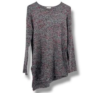 Pure Jill Size Sm Marled Asymmetrical Hem Sweater Black Red White Wool Cashmere
